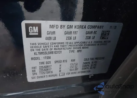 2021 Chevrolet Trailblazer Awd Activ from USA, damaged, VIN KL79MSSL5MB103131